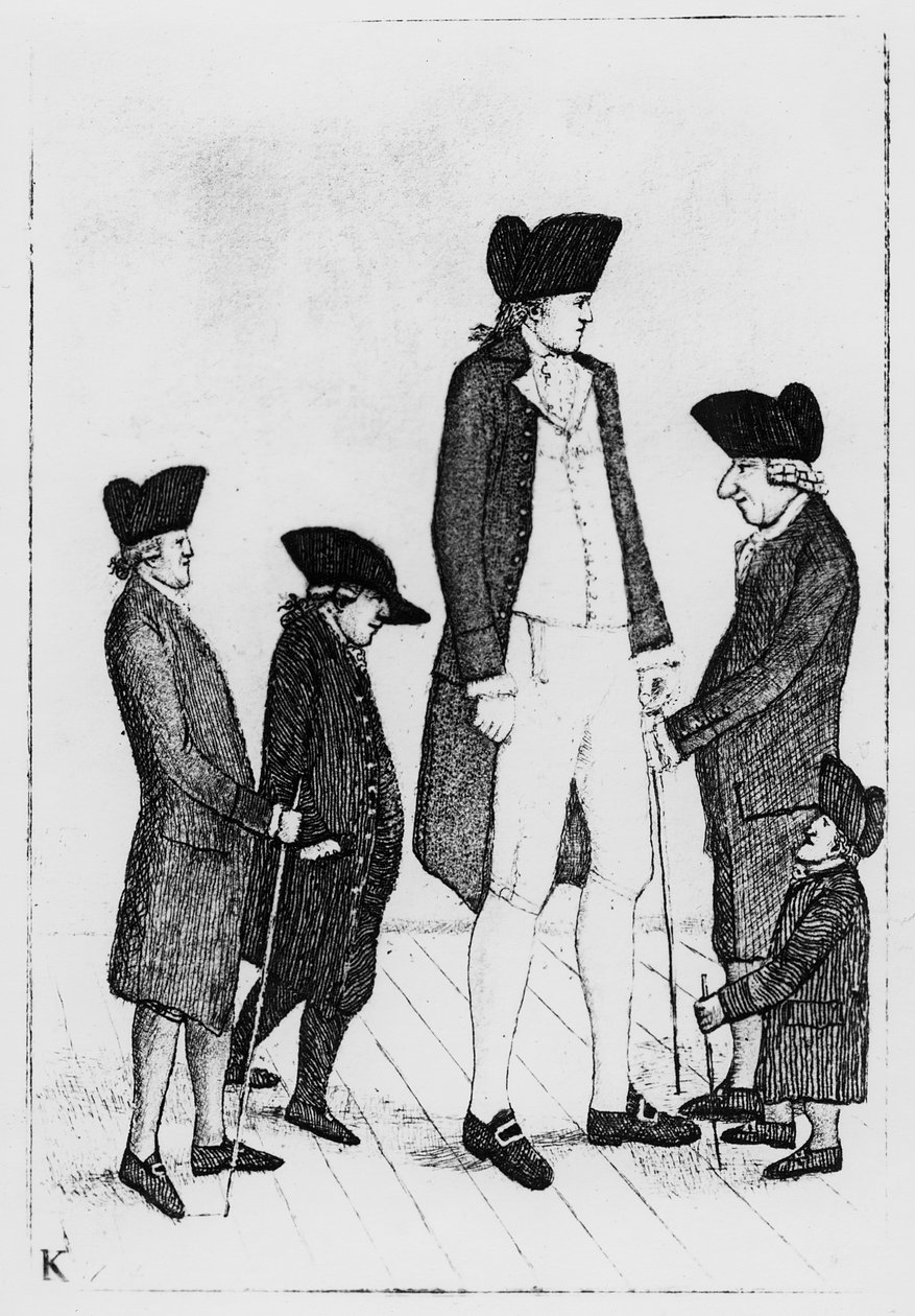 Byrne, irský obr, pan Watson, pan McGowan, pan Fairholme a Geordie Cranstoun, 1784 od John Kay