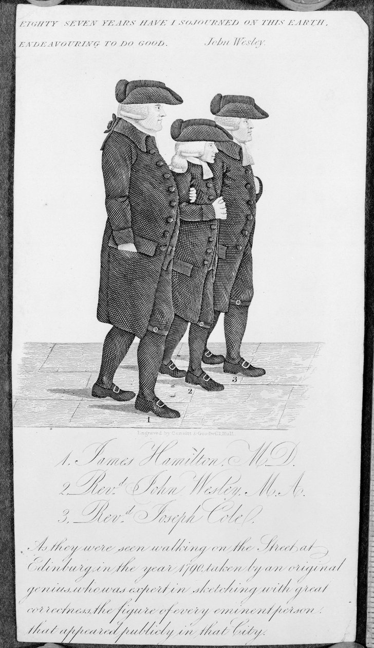 John Wesley na procházce v Edinburghu mezi Jamesem Hamiltonem M.D. a Josephem Colem od John Kay