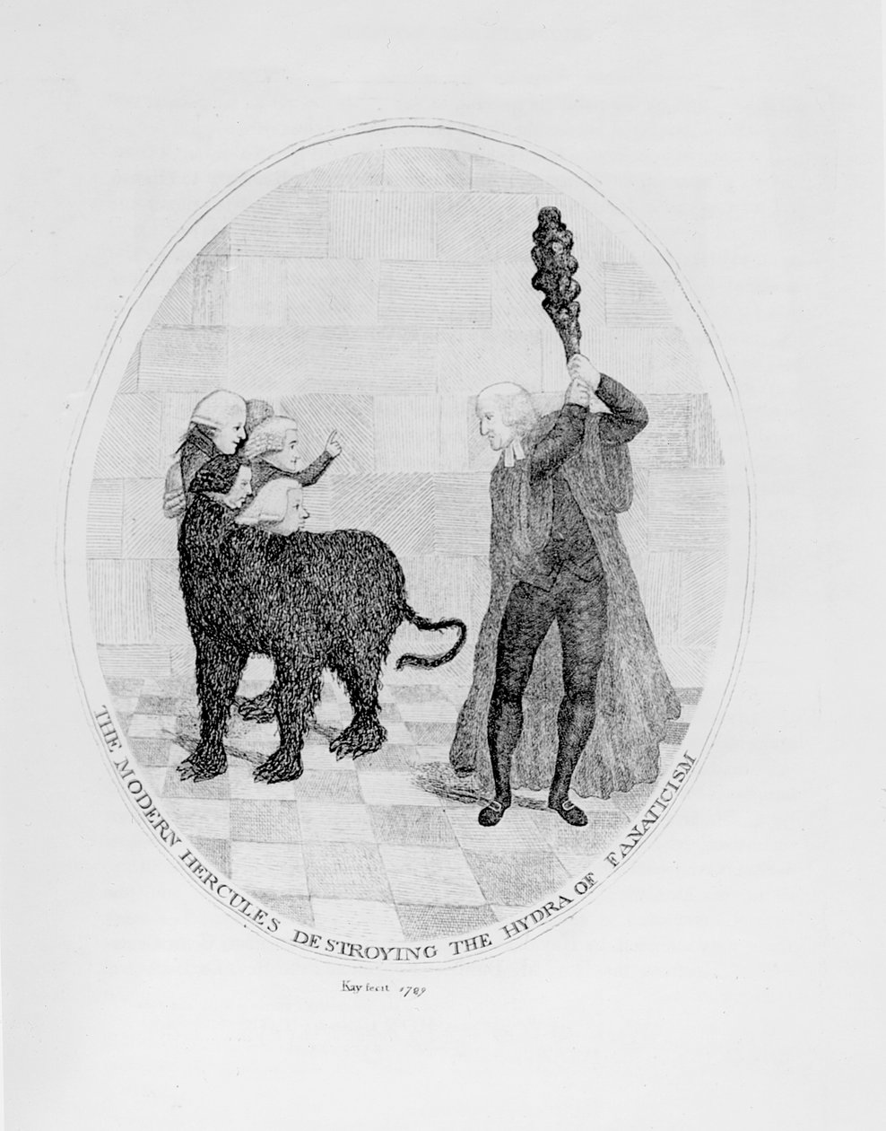 Moderní Herkules ničící Hydru fanatismu, 1789 od John Kay