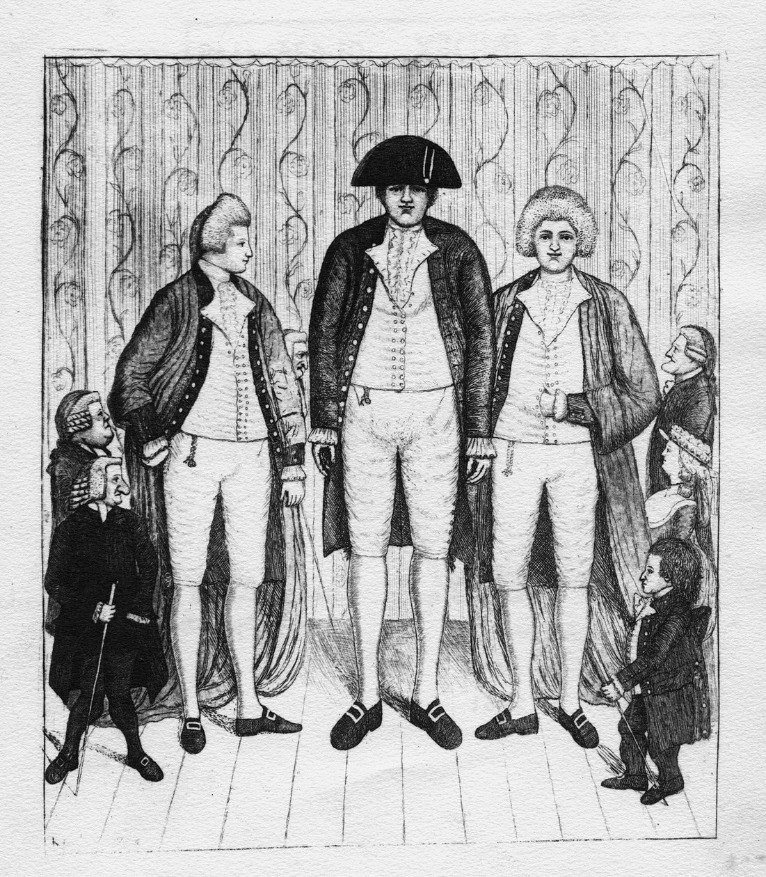 Tři obři se skupinou diváků, 1784 od John Kay