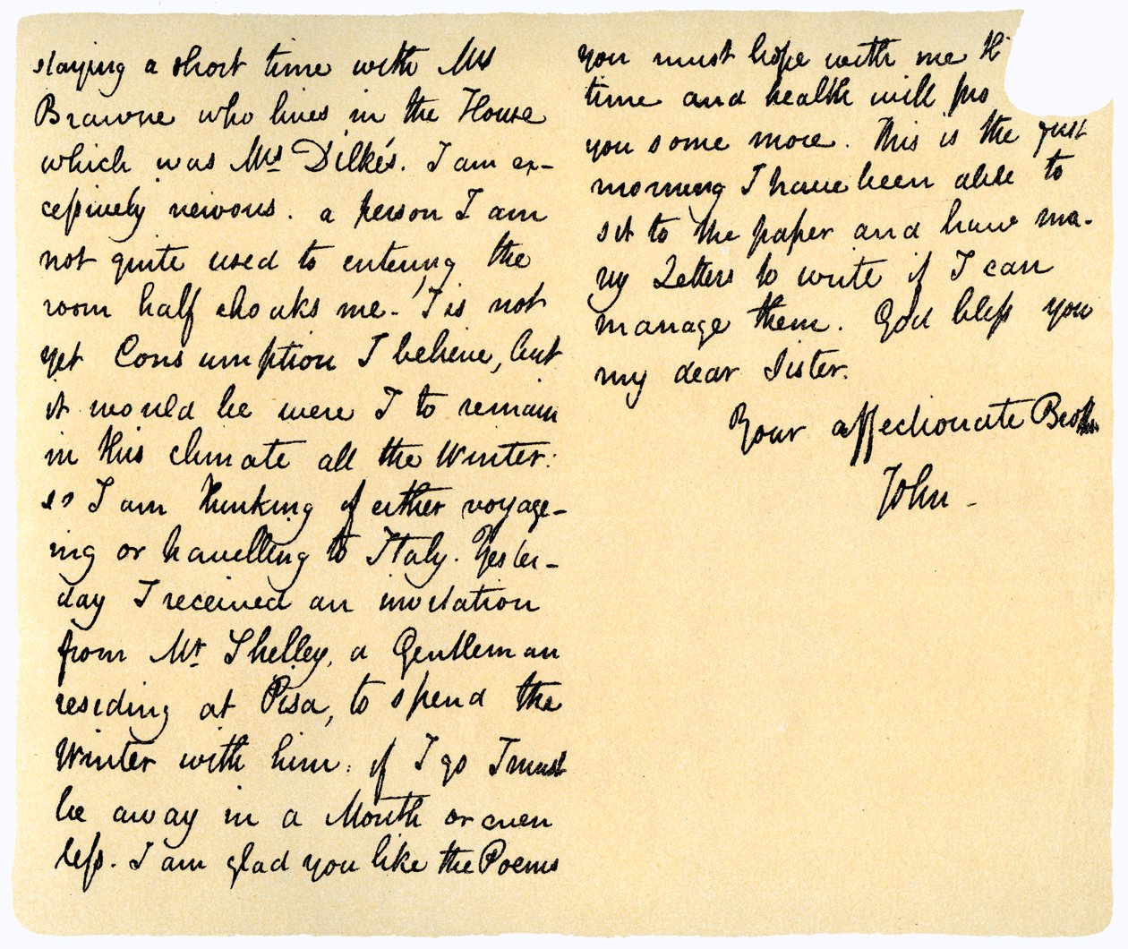 Dopis Johna Keatse jeho sestře Fanny Keatsové ze 14. srpna 1820 od John Keats