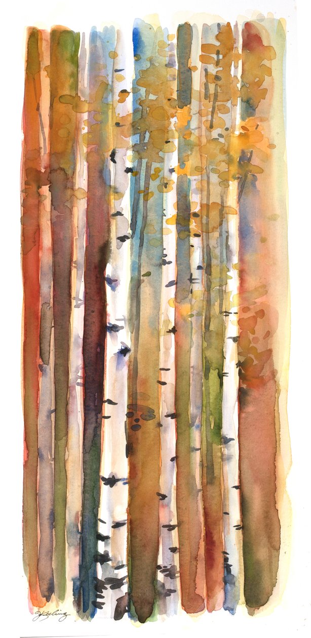 Břízy na podzim, 2013, (akvarel) od John Keeling