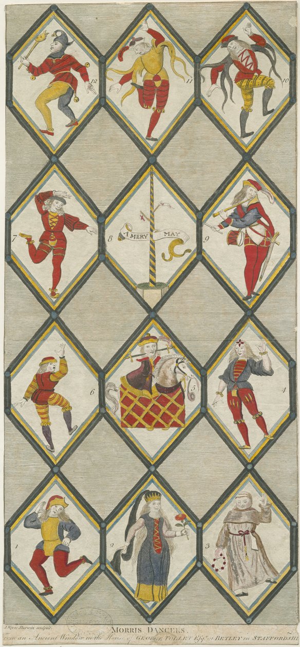 Betley Glass Window - Morris Dancers: rytina, nd [1751-1790] (tisk) od John Keyse Sherwin