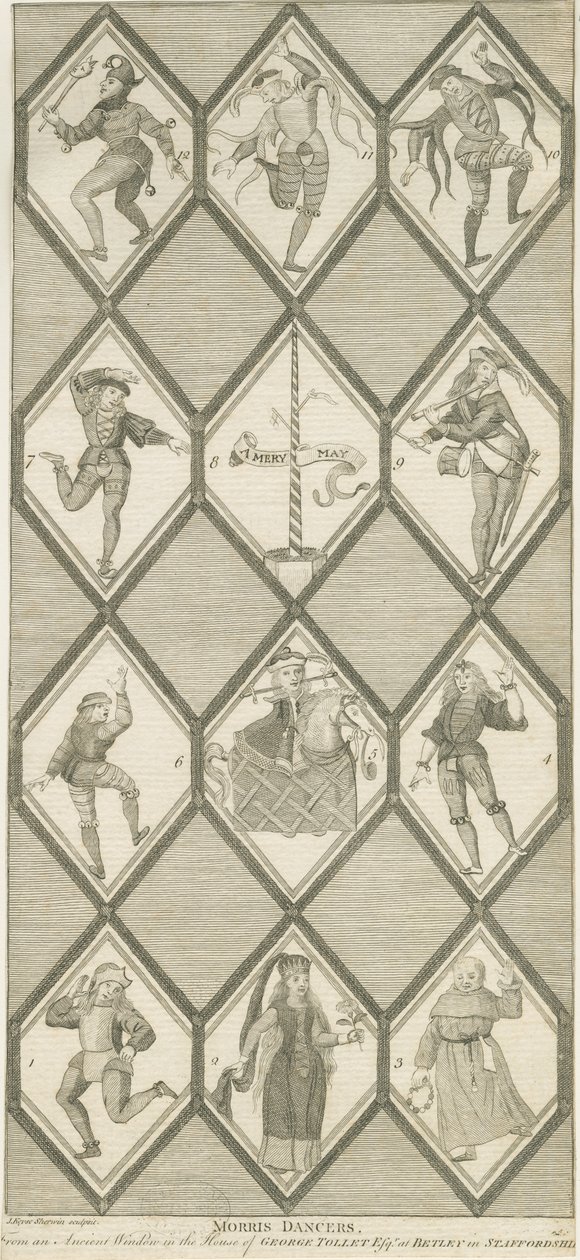 Betley Glass Window - Morris Dancers: rytina, nd [1751-1790] od John Keyse Sherwin
