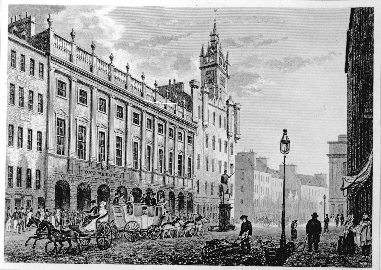 Pohled na radnici, burzu, Glasgow, rytý Joseph Swan, 1828 od John Knox