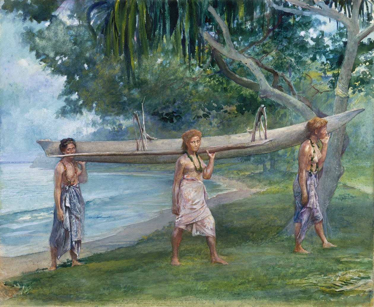 Dívky nesoucí kánoi, Vaiala v Samoa, 1891. od John La Farge