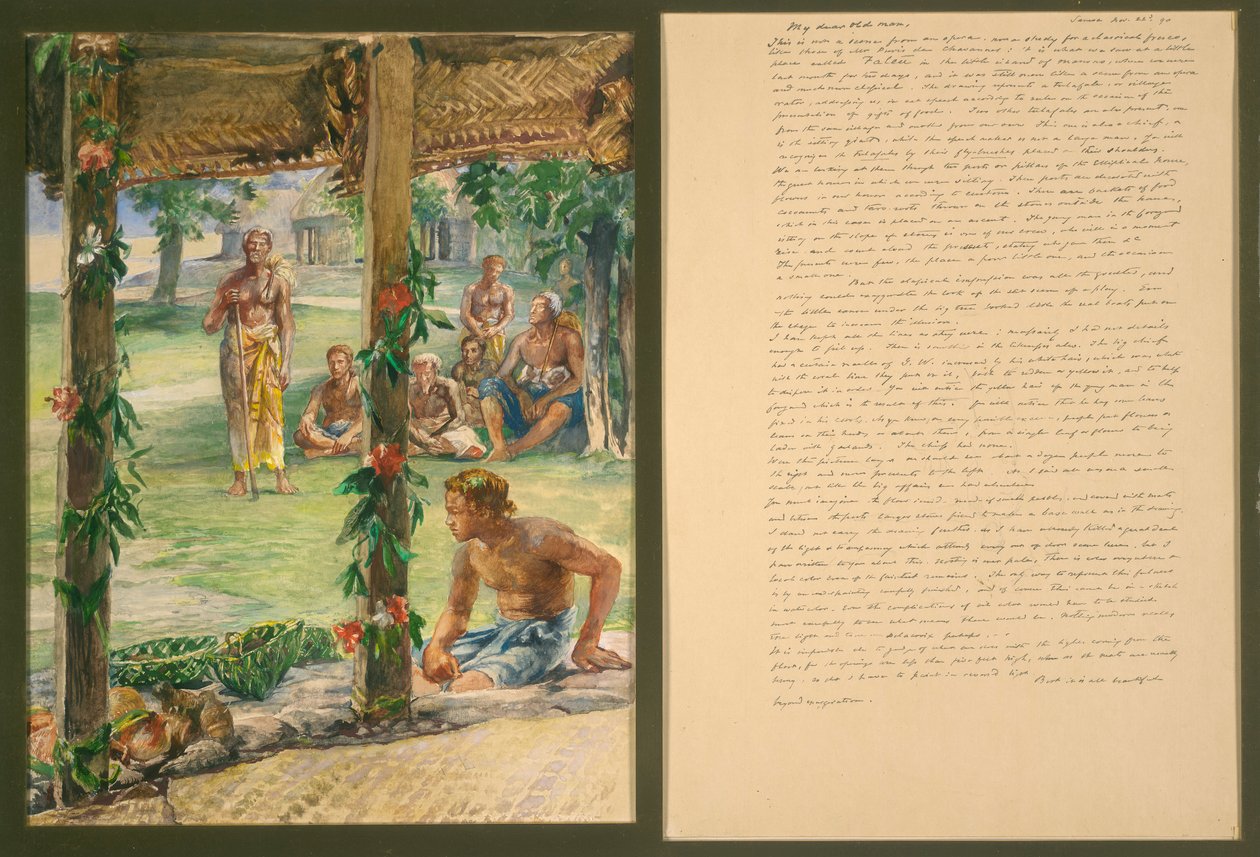 Prezentace dárků jídla na ostrově Manono, Samoa od John La Farge