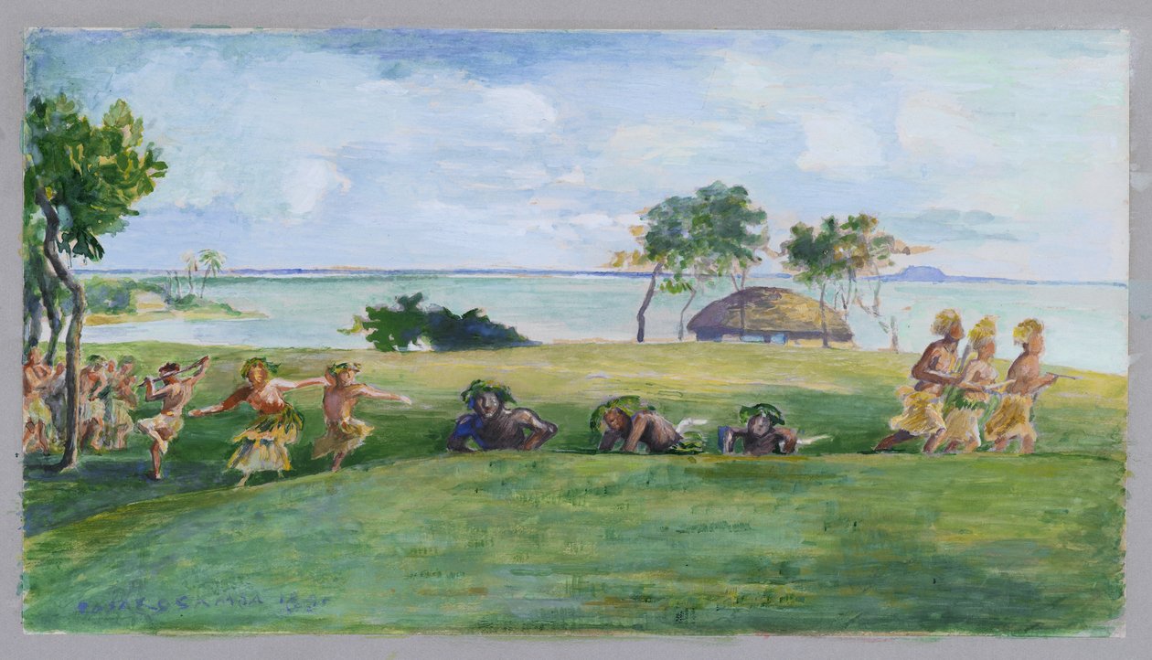 Vojenský tanec na Samoe (wc na papíře) od John La Farge or Lafarge
