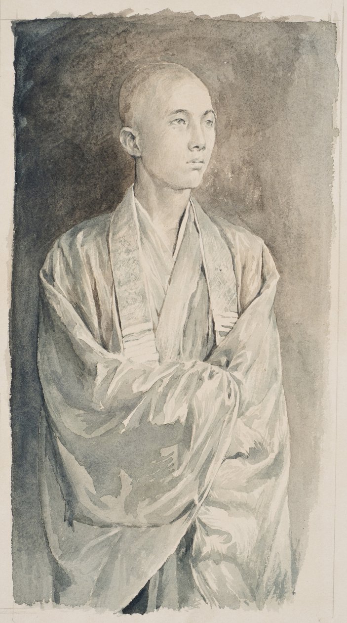 Portrét kněze v chrámu Lyemitsu, Nikko, kolem roku 1888 (sépie na papíře) od John La Farge or Lafarge