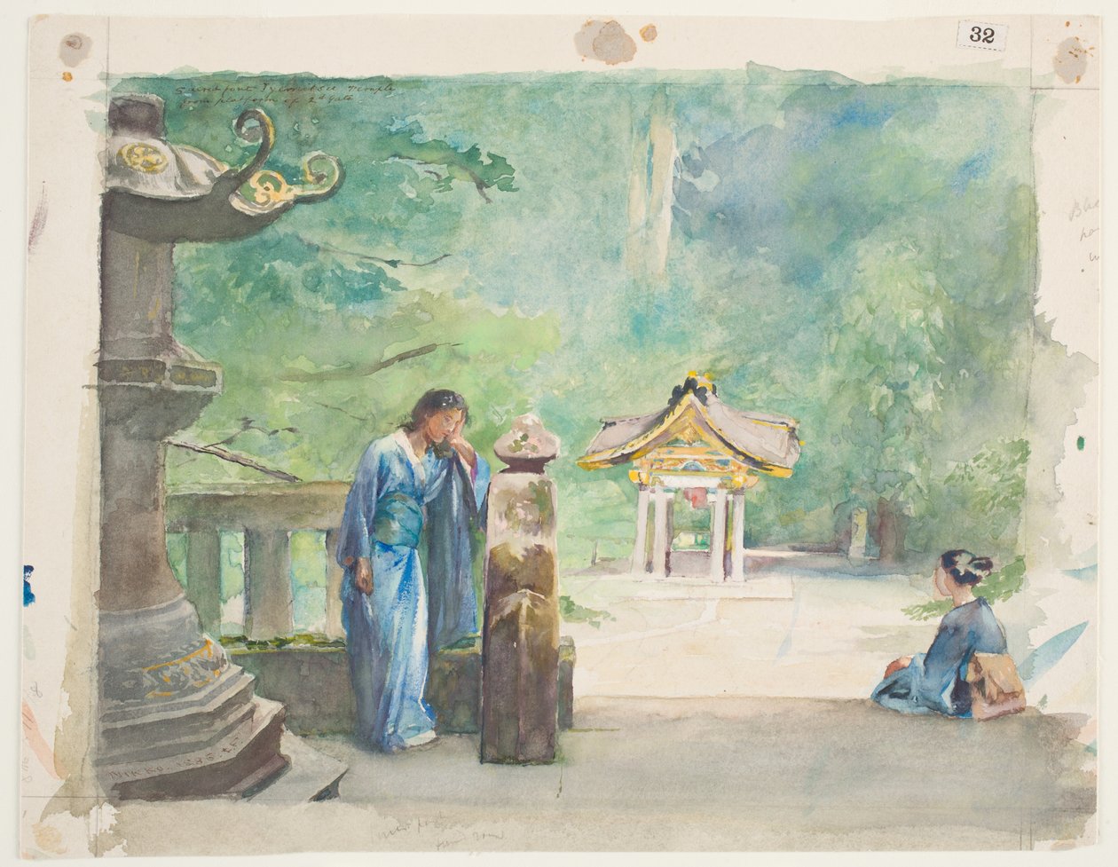 Posvátné písmo, chrám Iyemitsu (wc přes grafit na papíře) od John La Farge or Lafarge