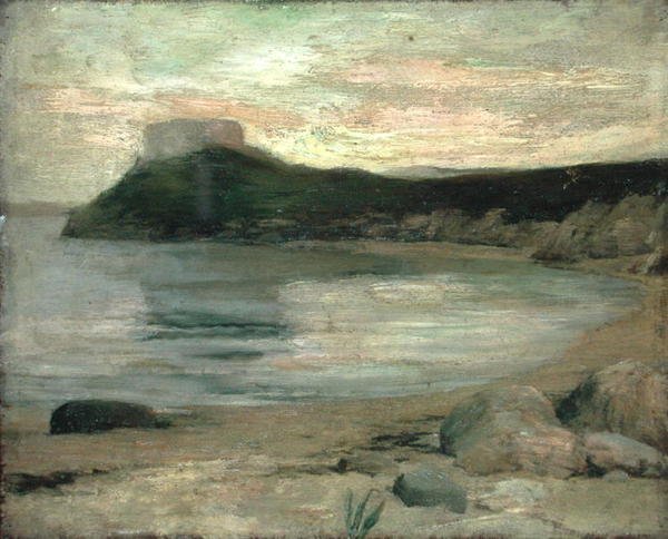 Studie večerního světla, Fort Dumpling, Newport Harbor (olej na plátně) od John La Farge or Lafarge