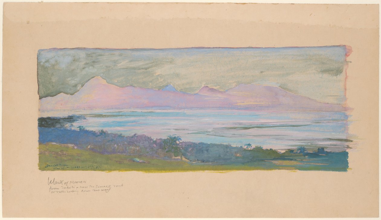 Ostrov Moorea při pohledu přes průliv z Tahiti, leden 1891 od John La Farge or Lafarge