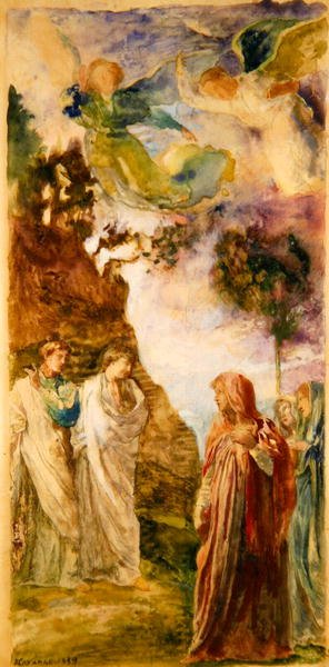 Three Marys: Study for the Southworth Window, Church of the Ascension, New York (akvarel a kvaš přes grafit na papíře) od John La Farge or Lafarge