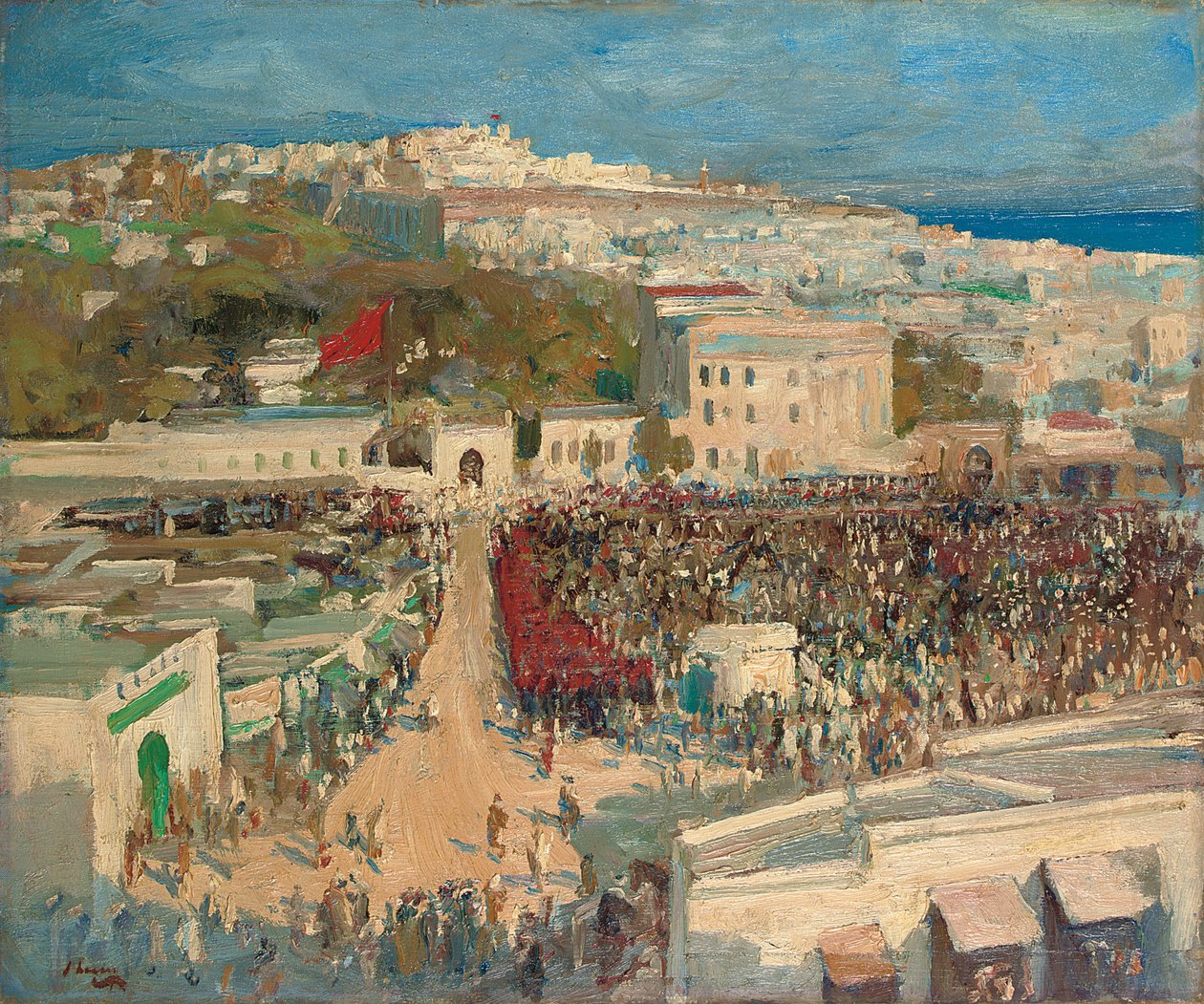 Maurská vlajka, vztyčená na německém vyslanectví, Tanger od John Lavery