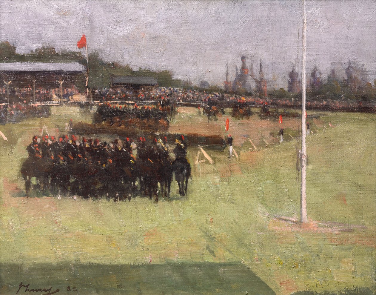 Hudební jízda 15. husarů během vojenského turnaje na mezinárodní výstavě v Glasgow 1888 od John Lavery
