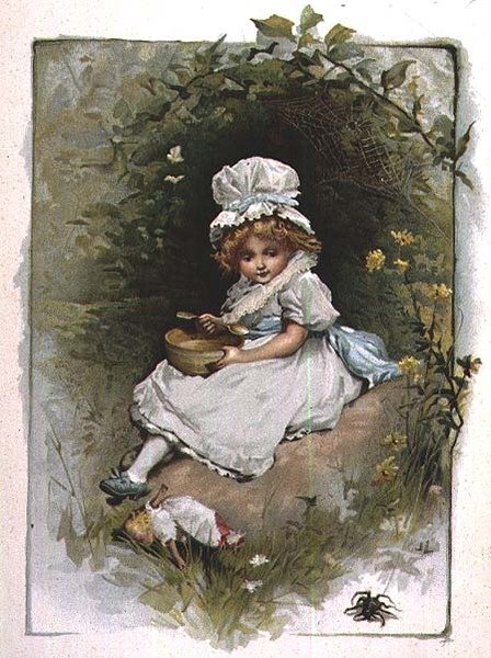 Slečna Muffet, z ilustrované knížky říkanek pro děti od John Lawson