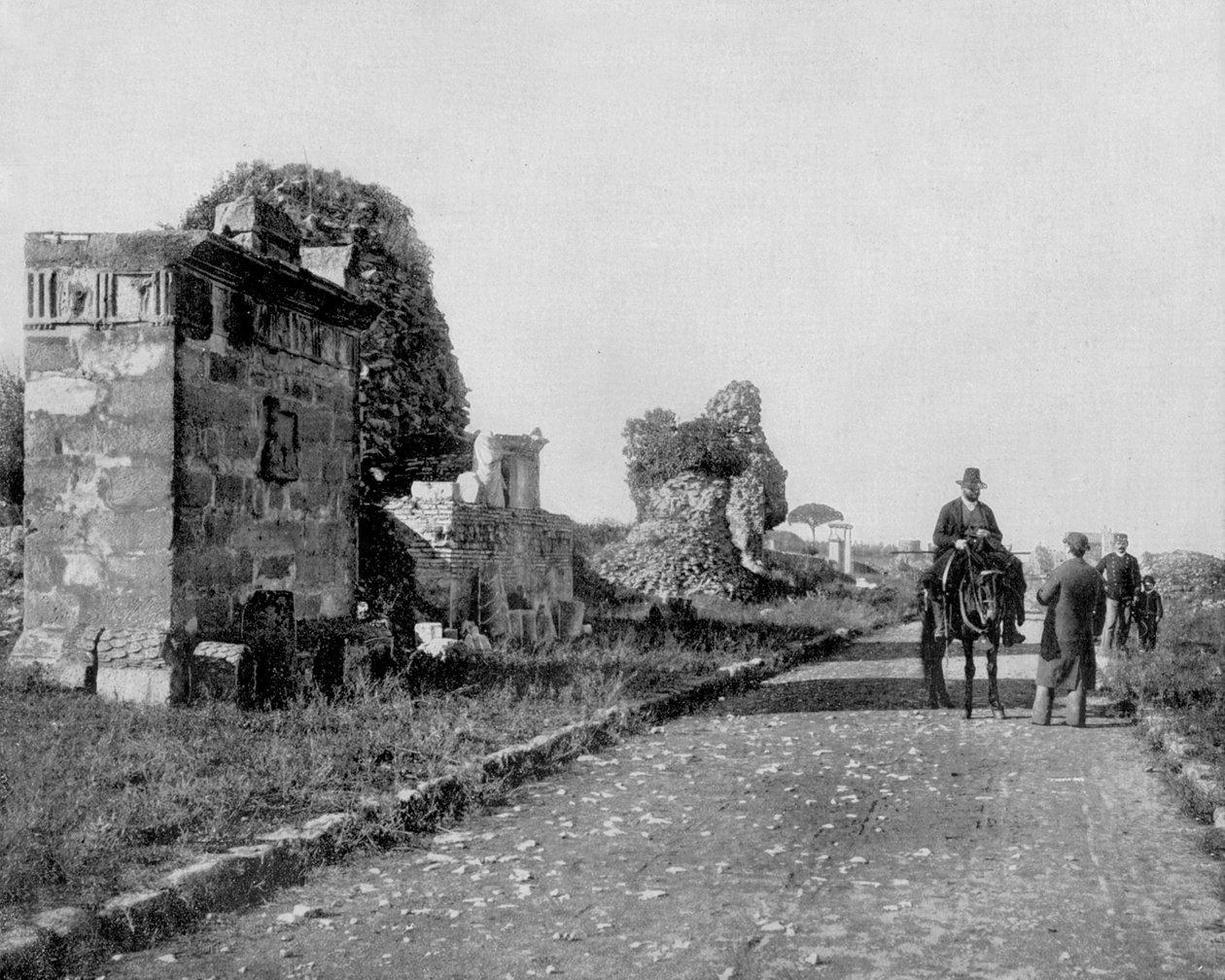 Cesta Appia v Římě (černobílá fotografie) od John Lawson Stoddard