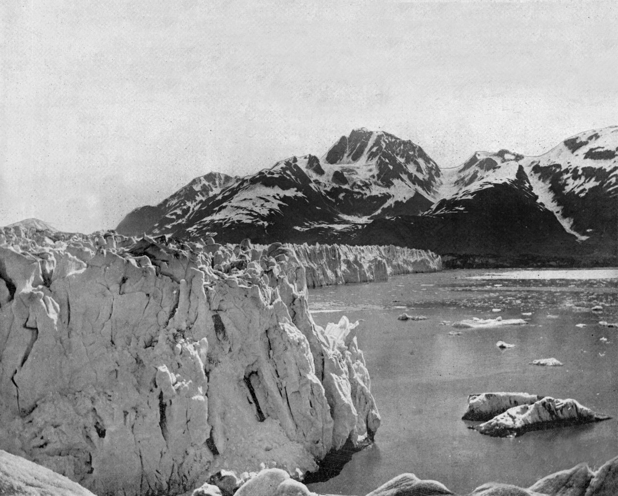 Ledovec Muir na Aljašce (černobílá fotografie) od John Lawson Stoddard