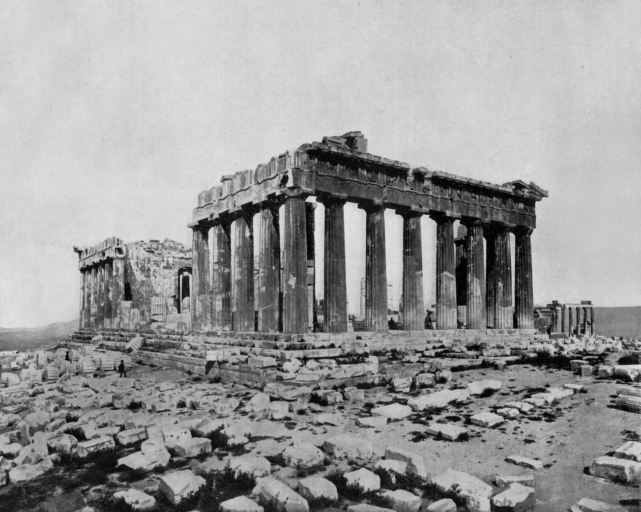Parthenon na Akropoli, Atény (černobílá fotografie) od John Lawson Stoddard