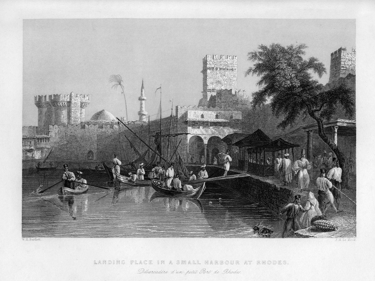 Místo přistání v malém přístavu na Rhodosu, Řecko, 1841. od John Le Keux