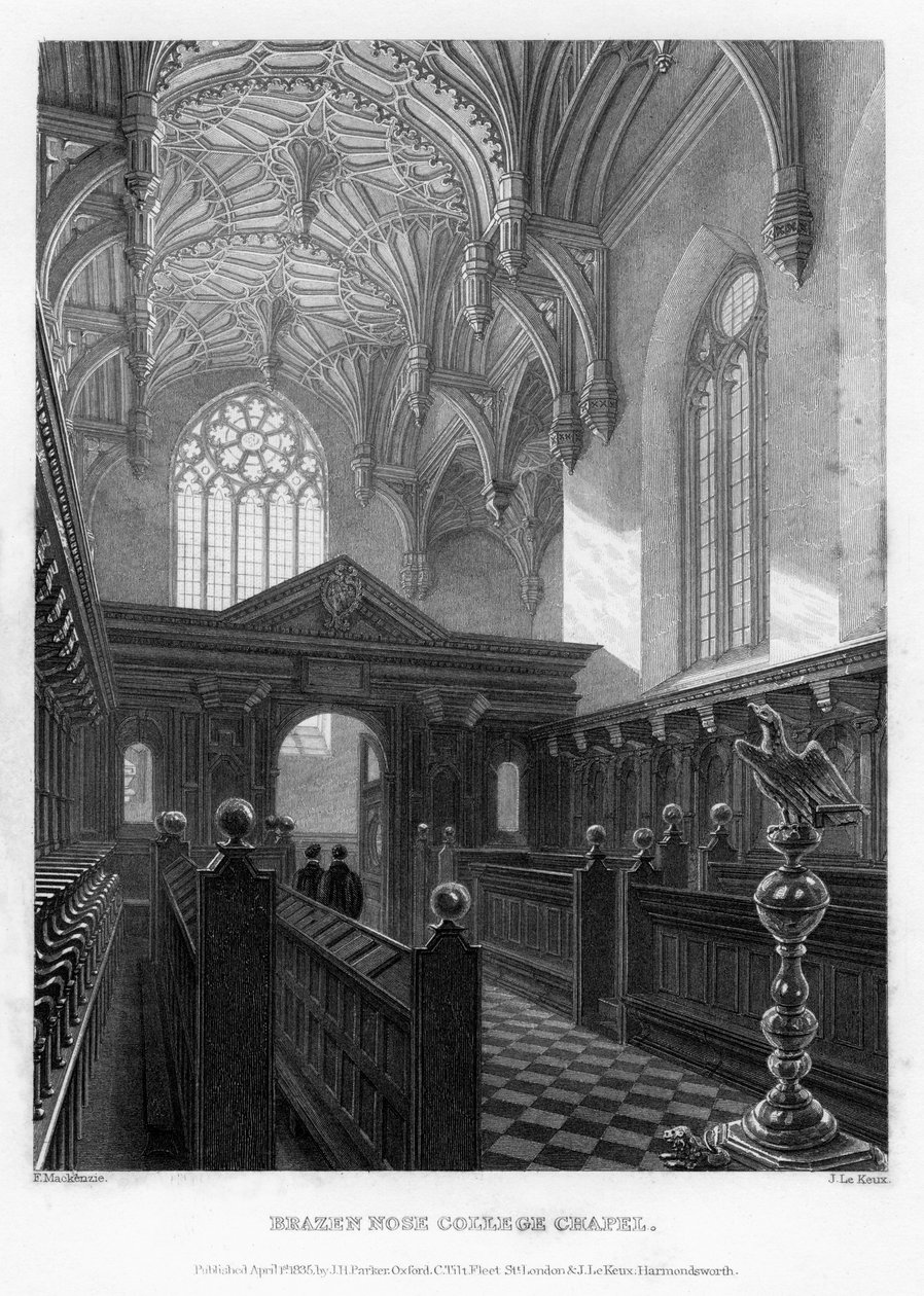 Brazen Nose Brasenose College Chapel, Oxfordská univerzita, 1835. od John Le Keux