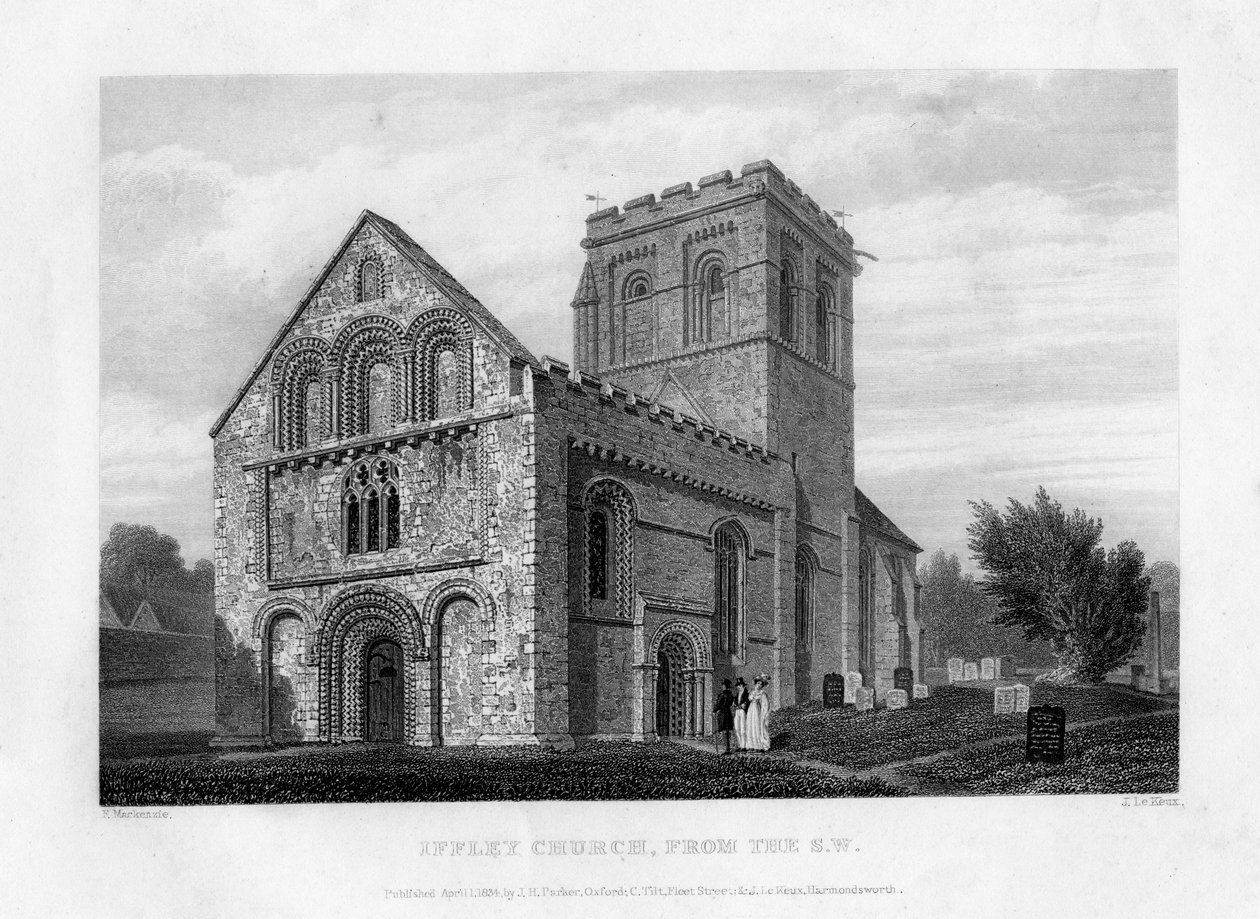 Iffley Church z jihozápadu, Oxfordford, 1834. od John Le Keux