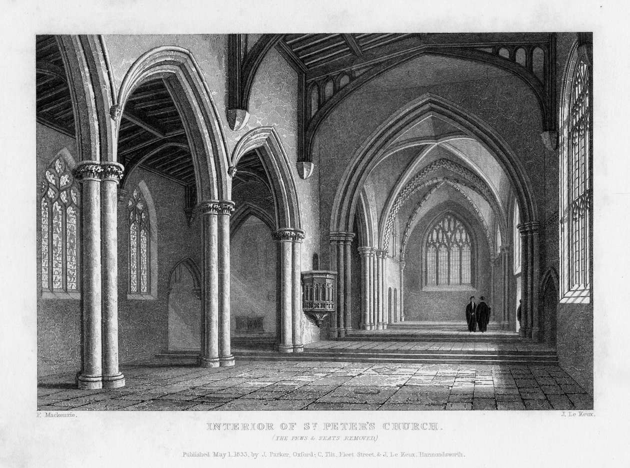 Interiér kostela St Peters, Oxford, 1833. od John Le Keux