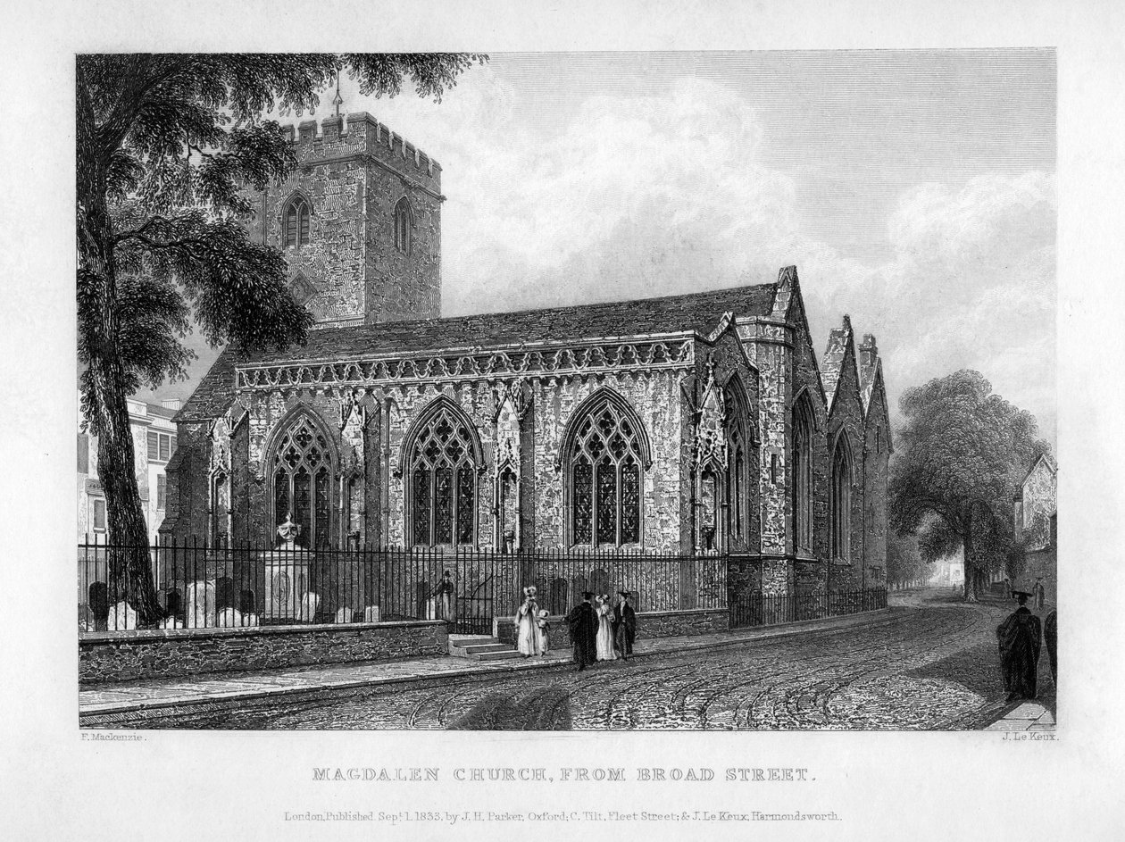 Magdalen Church, z Broad Street, Oxford, 1833. od John Le Keux