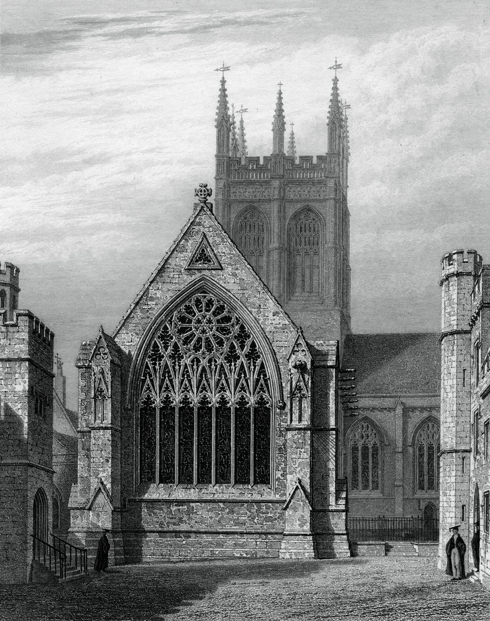 Merton College Chapel, ze čtyřúhelníku, Oxford, 1834. od John Le Keux