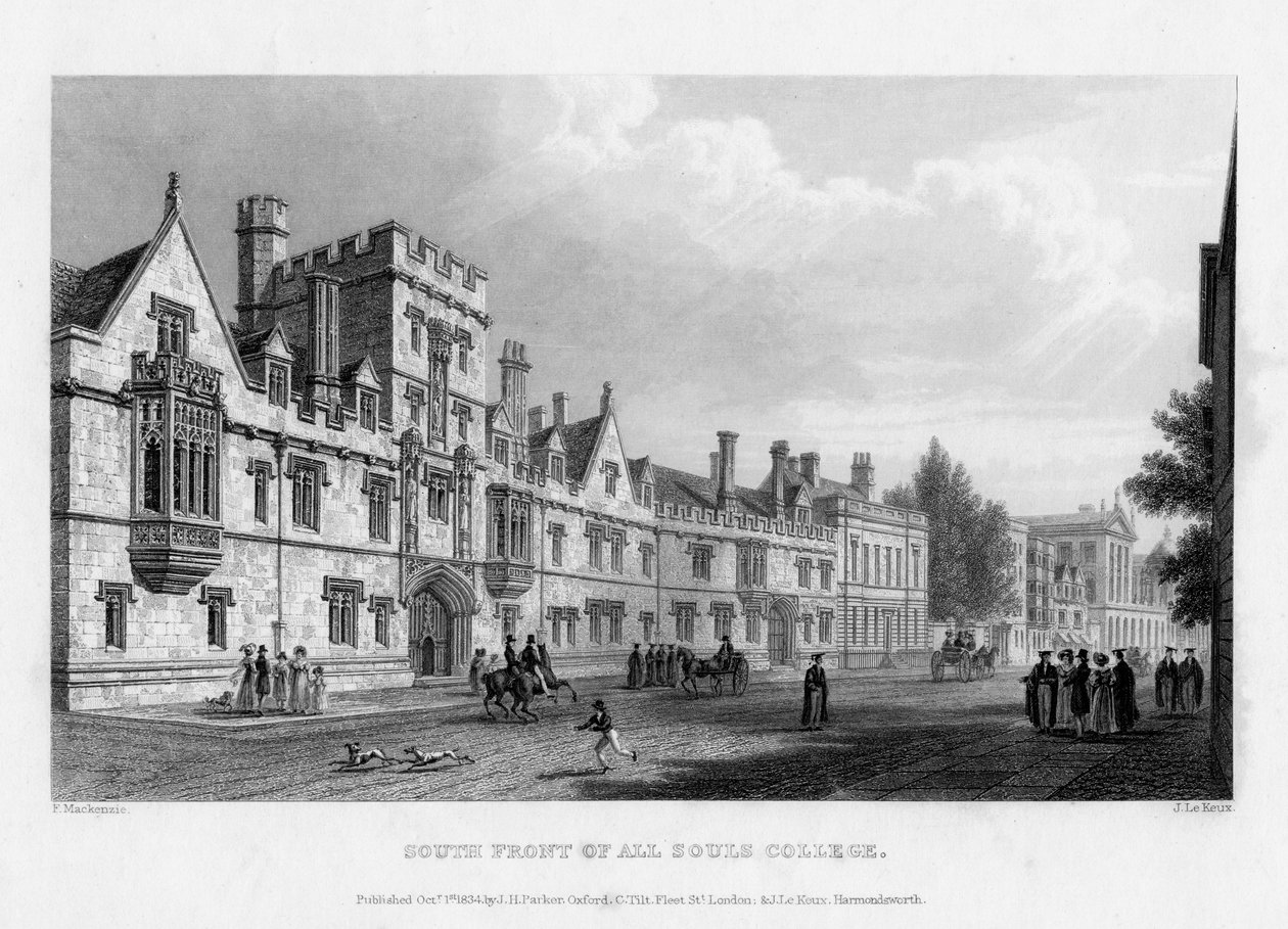 Jižní fronta All Souls College, Oxford University, 1834. od John Le Keux