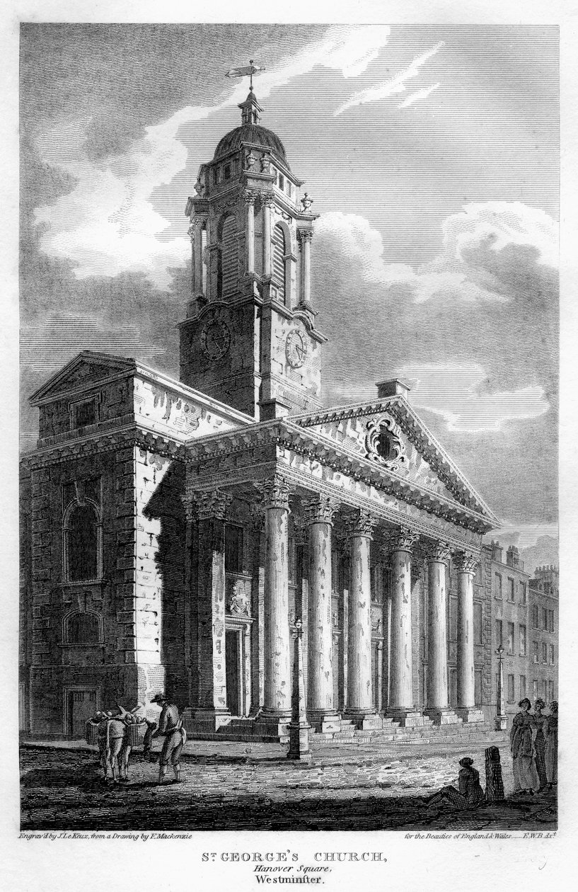 Kostel St Georges, Hanover Square, Westminster, Londýn, 1810. od John Le Keux