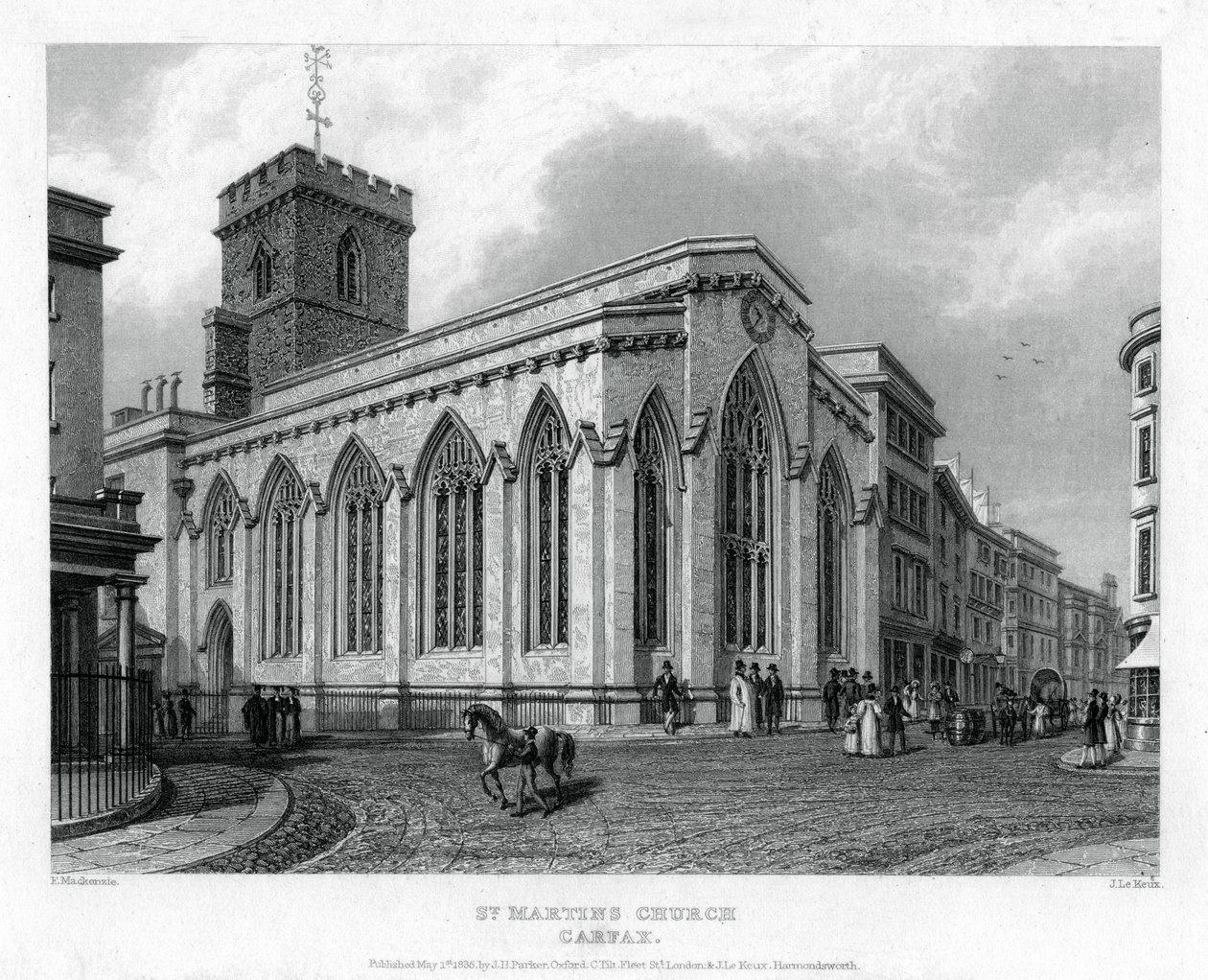 Kostel St Martins, Carfax, Oxford, 1835. od John Le Keux