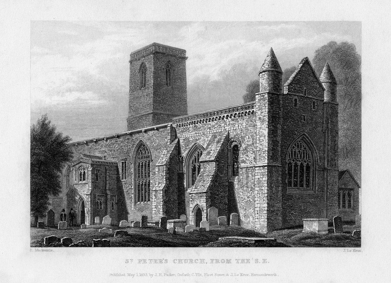 St Peters Church, od jihovýchodu, Oxford, 1833. od John Le Keux