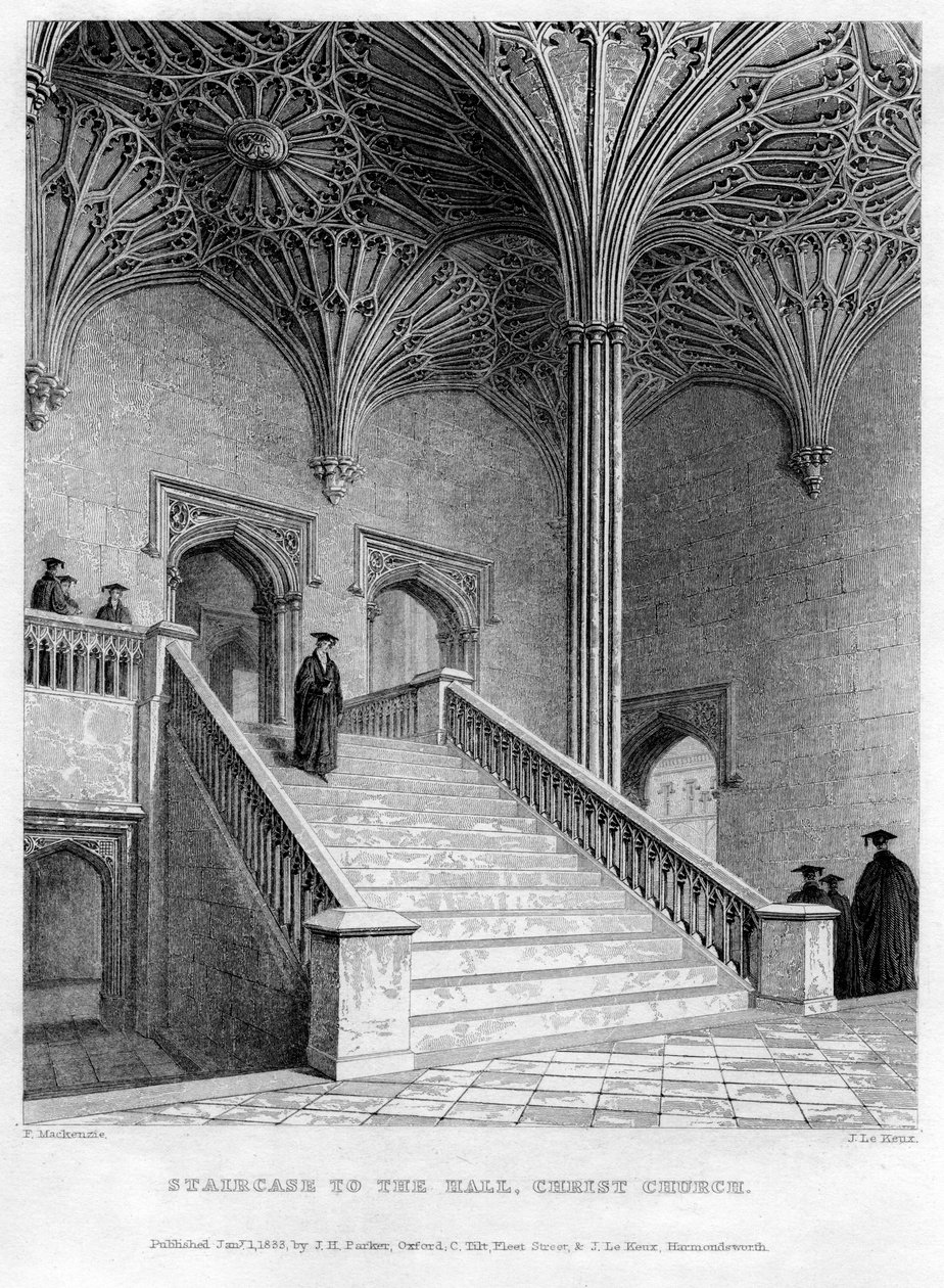 Schodiště do haly, Christ Church, Oxfordská univerzita, 1833. od John Le Keux