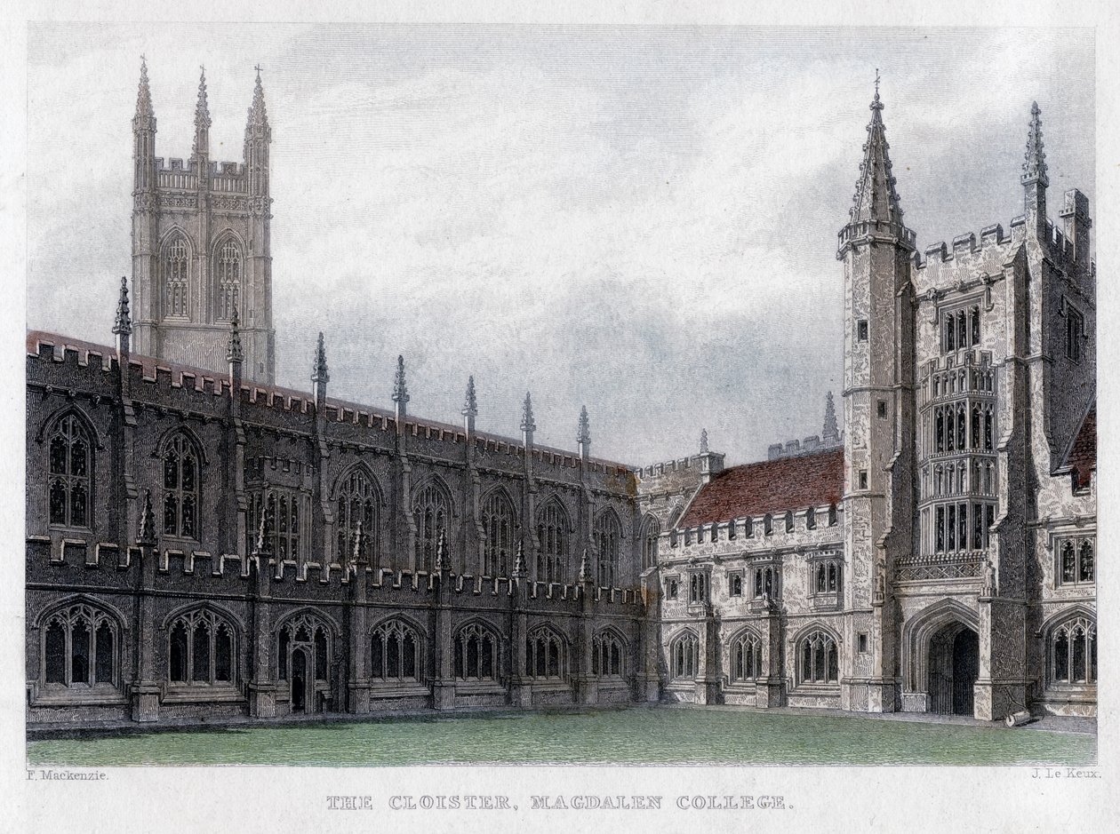 Klášter, Magdalen College, Oxfordská univerzita, 19. století. od John Le Keux