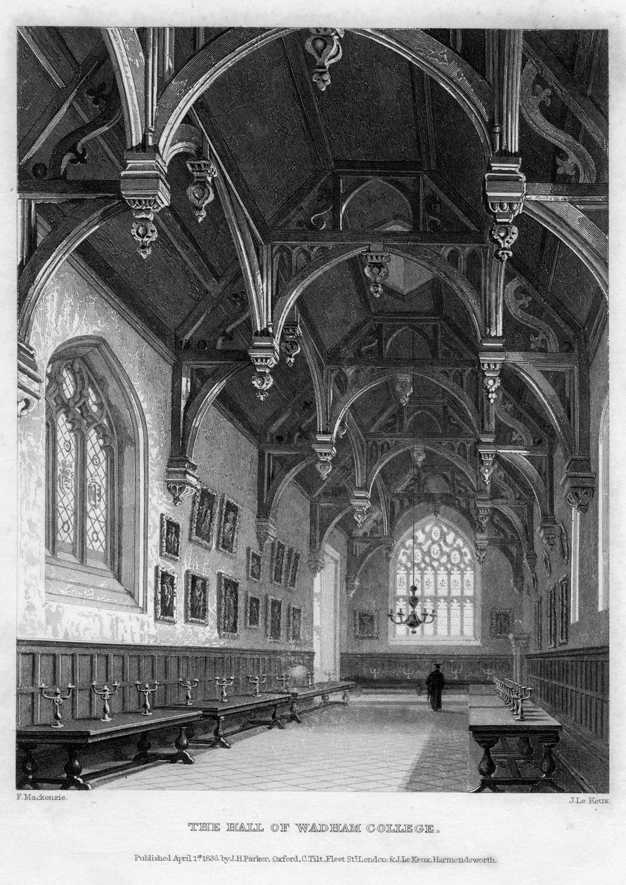 Hall of Wadham College, Oxfordská univerzita, 1836. od John Le Keux