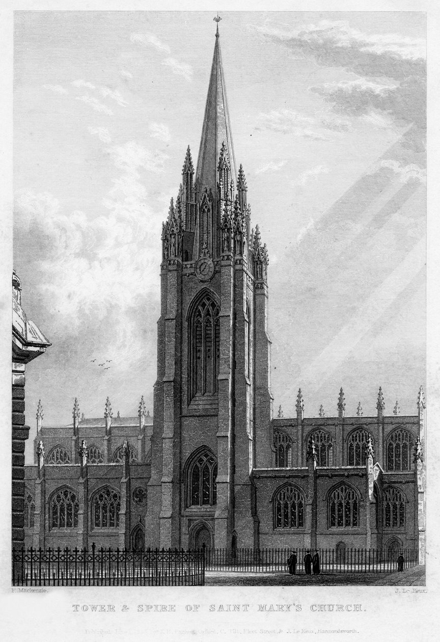 Věž a věž kostela Saint Marys, Oxford, 1833. od John Le Keux