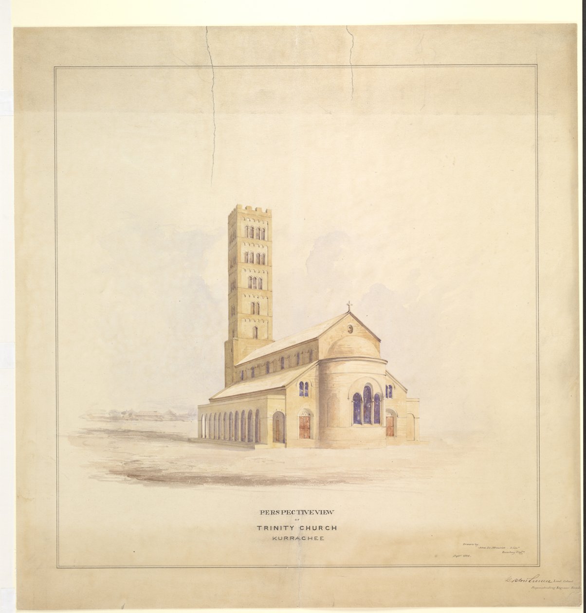 Trinity Church, Kurrachee (Karachi), září 1856 (akvarel na papíře) od John Le Mesurier