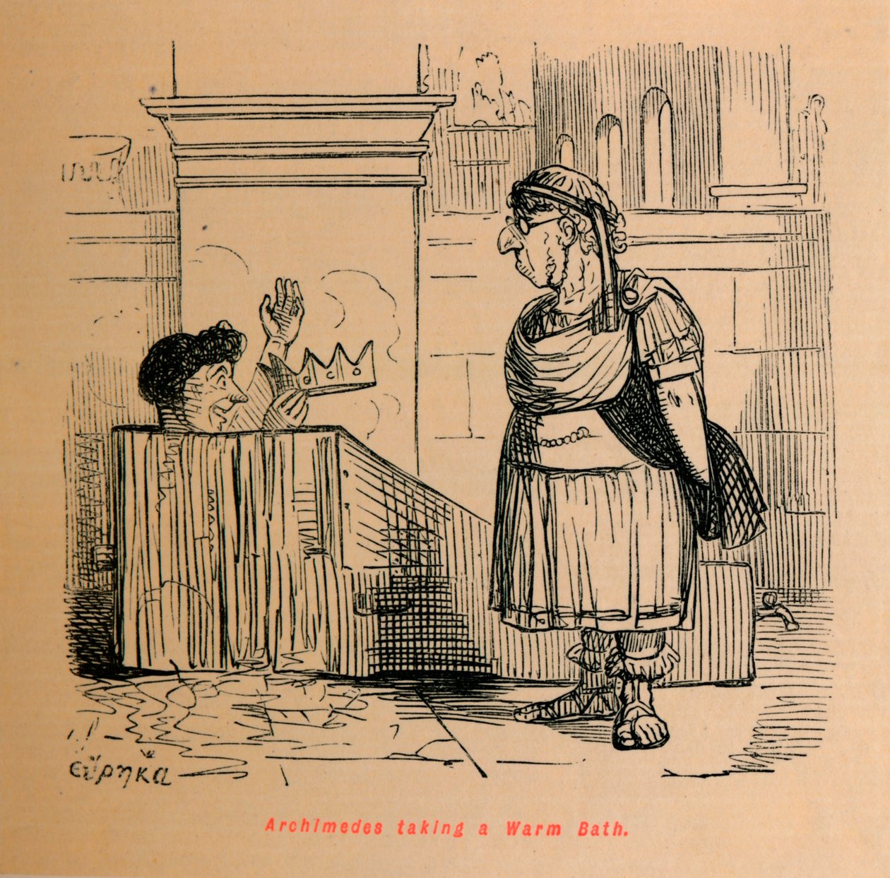 Archimedes se v teplé koupeli, 1852 od John Leech