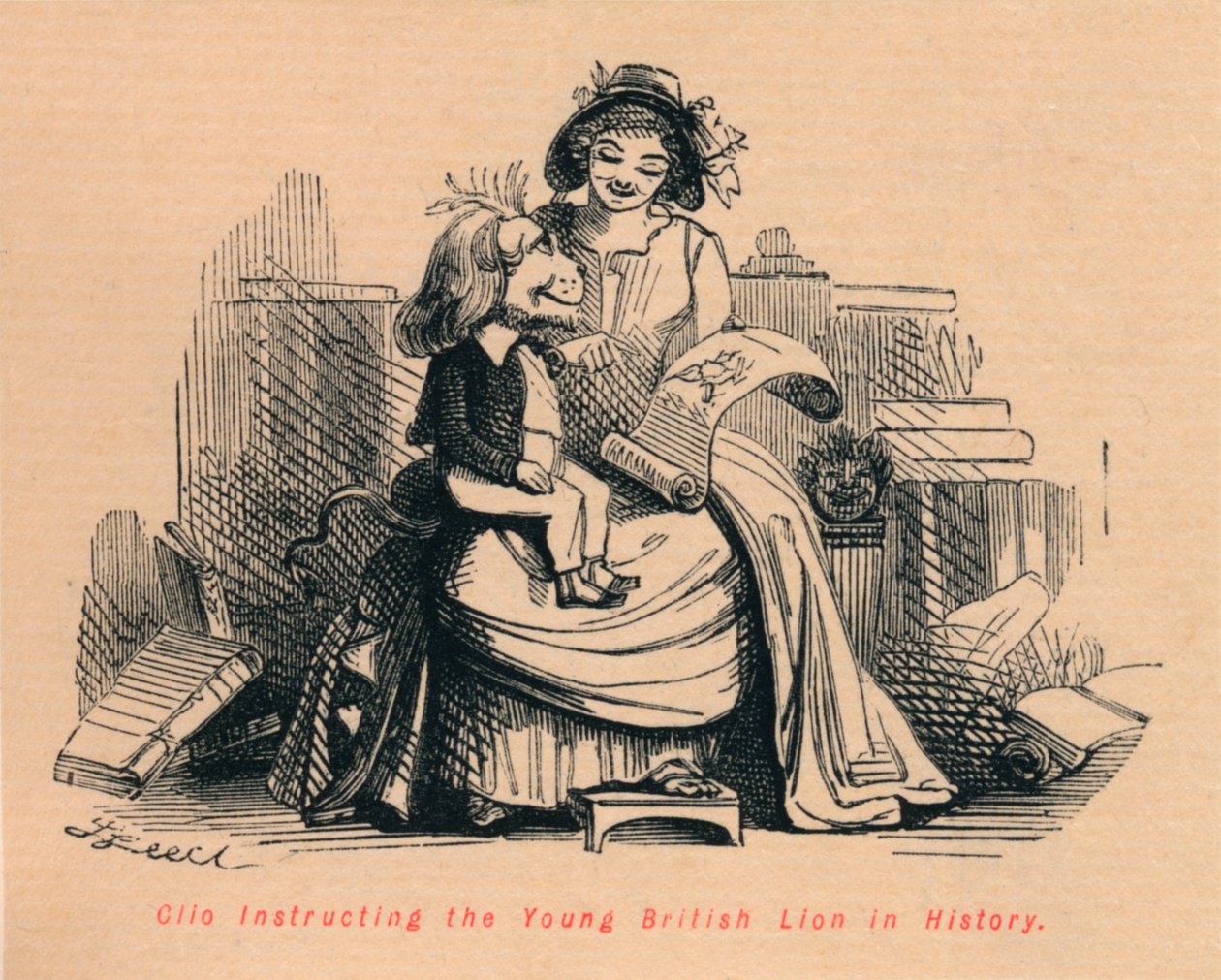 Clio učí mladého britského lva v historii, c1860, c1860 od John Leech
