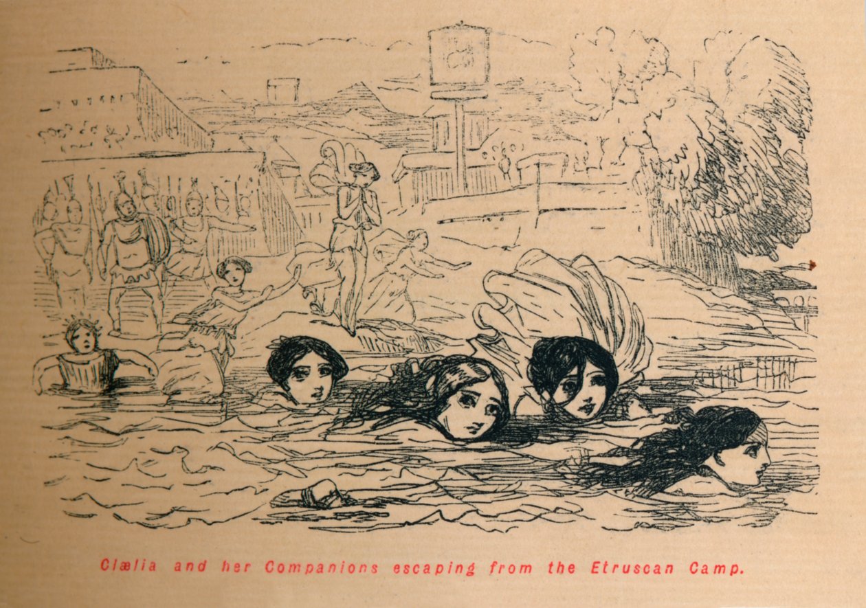 Cloelia a její společníci na útěku z etruského tábora, 1852 od John Leech