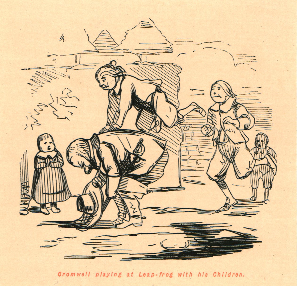 Cromwell hraje na Leap-frog se svými dětmi, 1897. od John Leech
