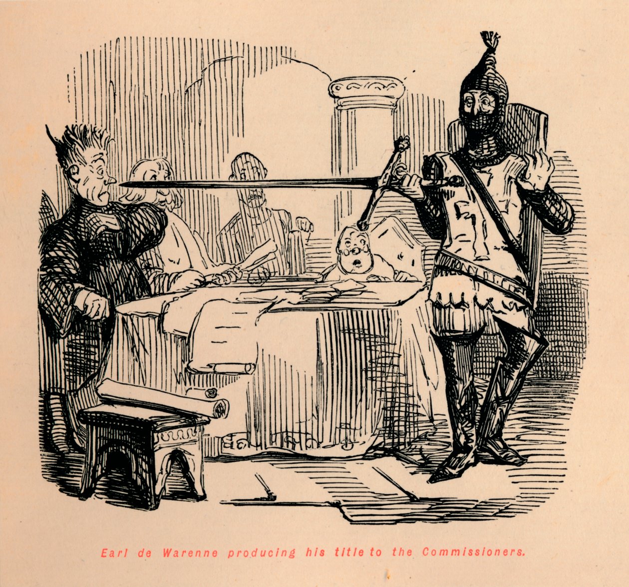 Hrabě de Warenne produkuje svůj titul pro komisaře, c1860, c1860 od John Leech