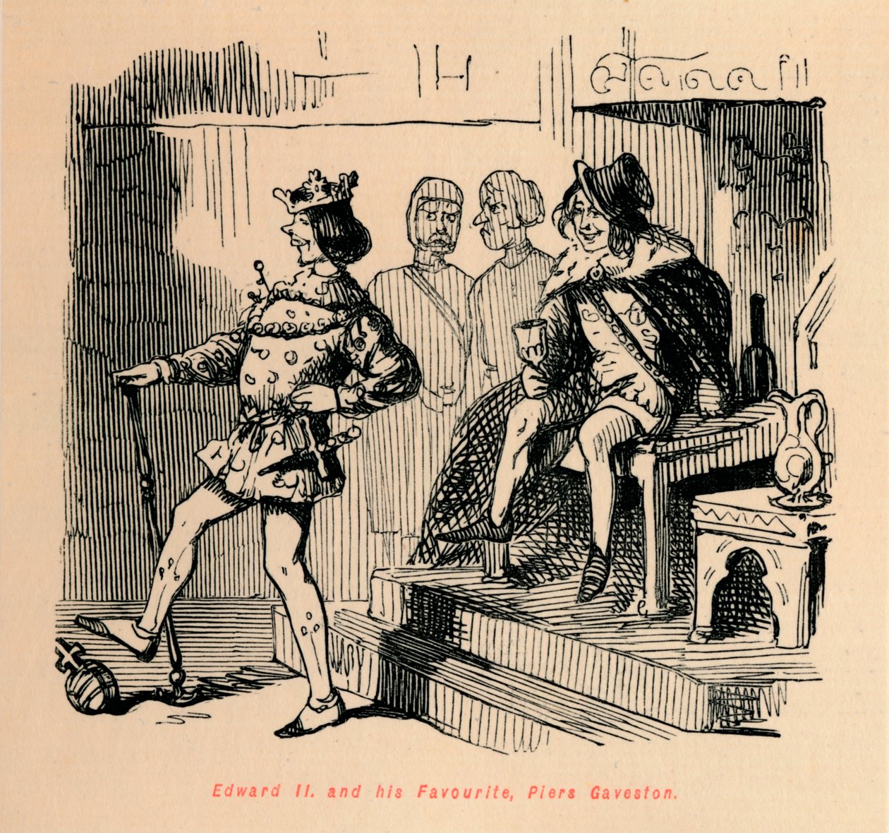 Eduard II. a jeho oblíbenec, Piers Gaveston, c1860, c1860 od John Leech