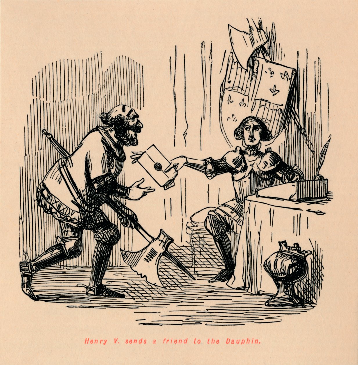 Henry V. posílá přítele k Dauphinovi, c1860, c1860 od John Leech