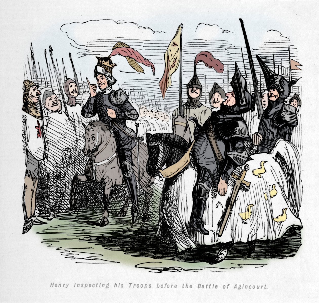 Henry kontroluje své jednotky před bitvou u Agincourtu, c1860, c1860 od John Leech