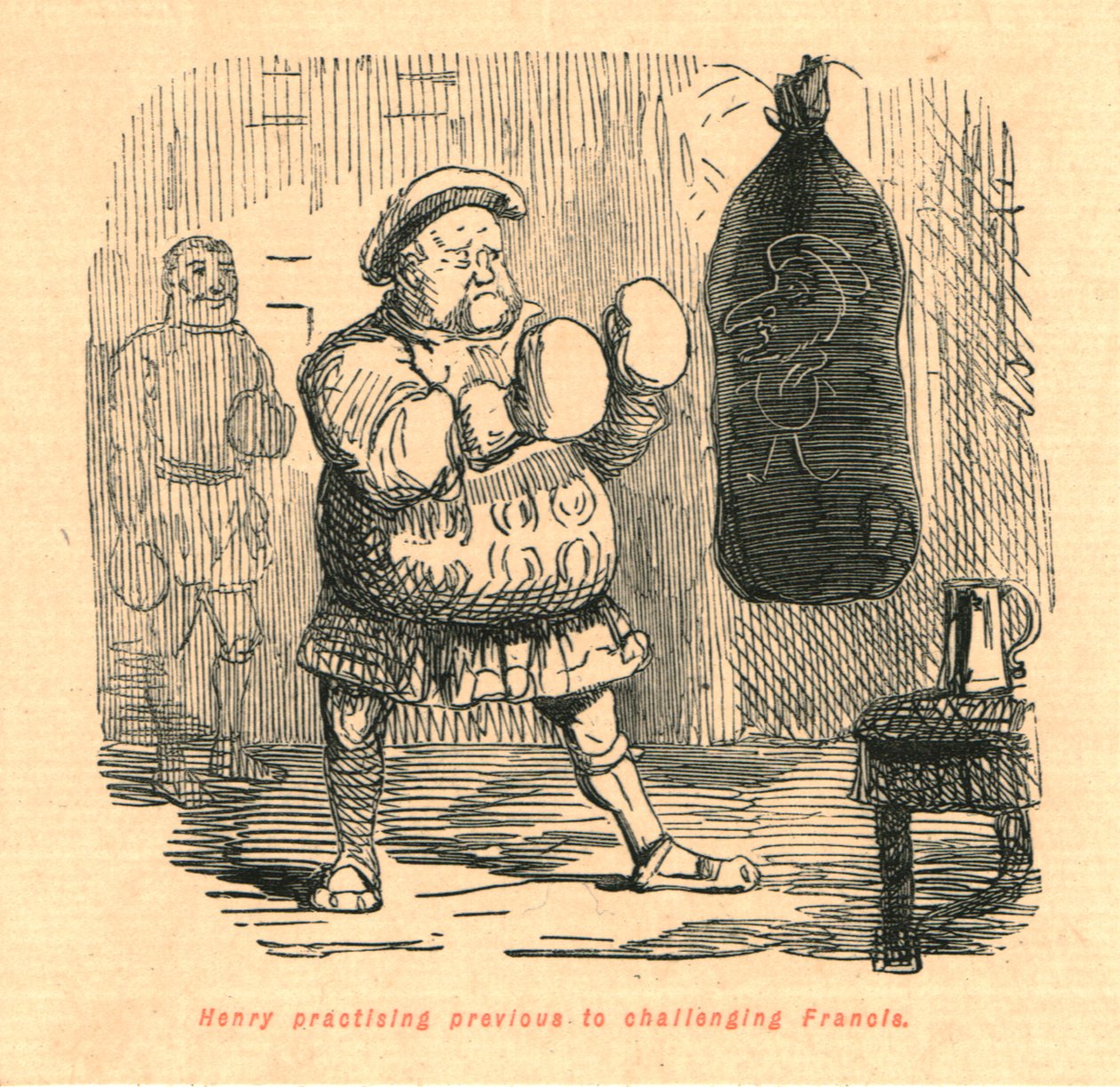 Henry cvičil předtím, než vyzval Francise, 1897. od John Leech