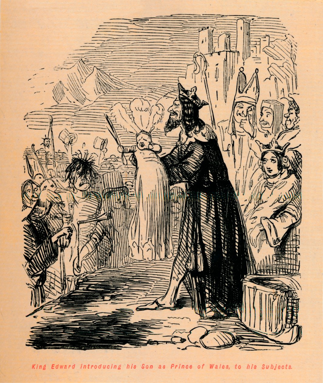 Král Edward představuje svého syna jako prince z Walesu svým poddaným, c1860, c1860 od John Leech