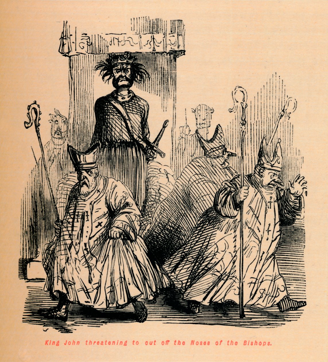 Král John hrozí, že usekne nosy biskupů, c1860, c1860 od John Leech