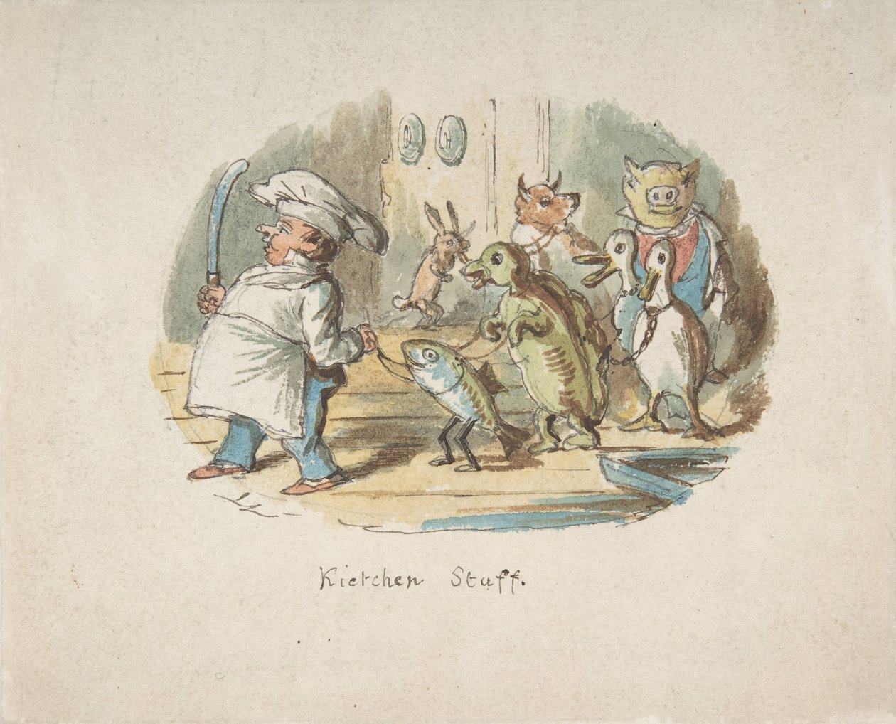 Kuchyňský personál recto, Horská krajina s Hiker verso, 1837-64. od John Leech